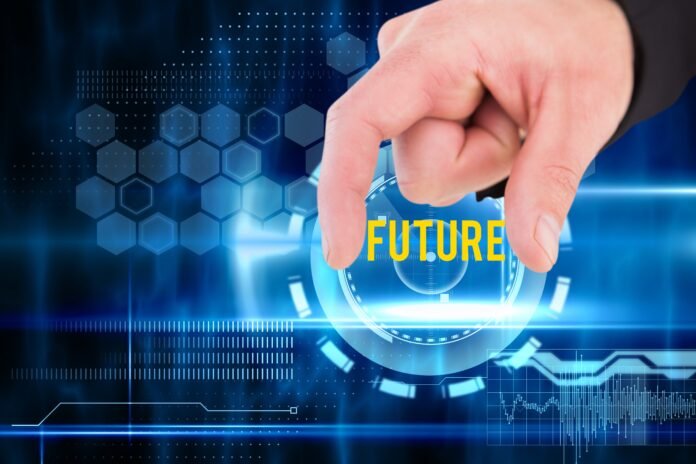 composite of hand holding future text with blue background PROMPT ENGINEERING