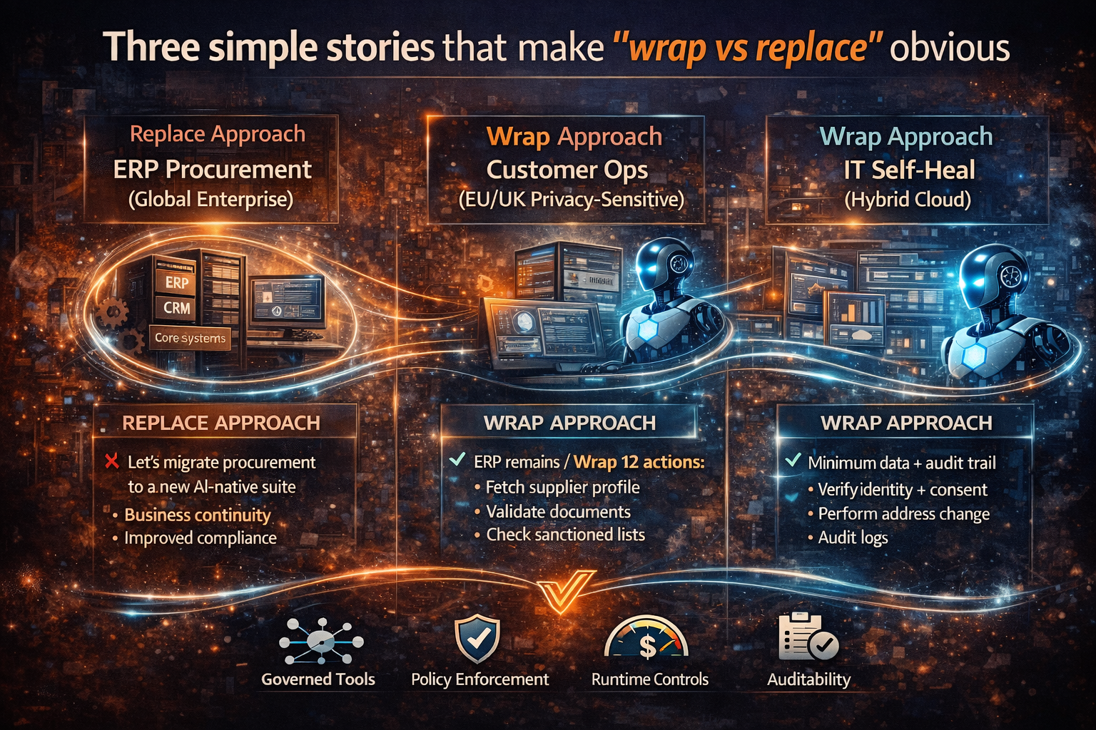 Three simple stories that make “wrap vs replace” obvious