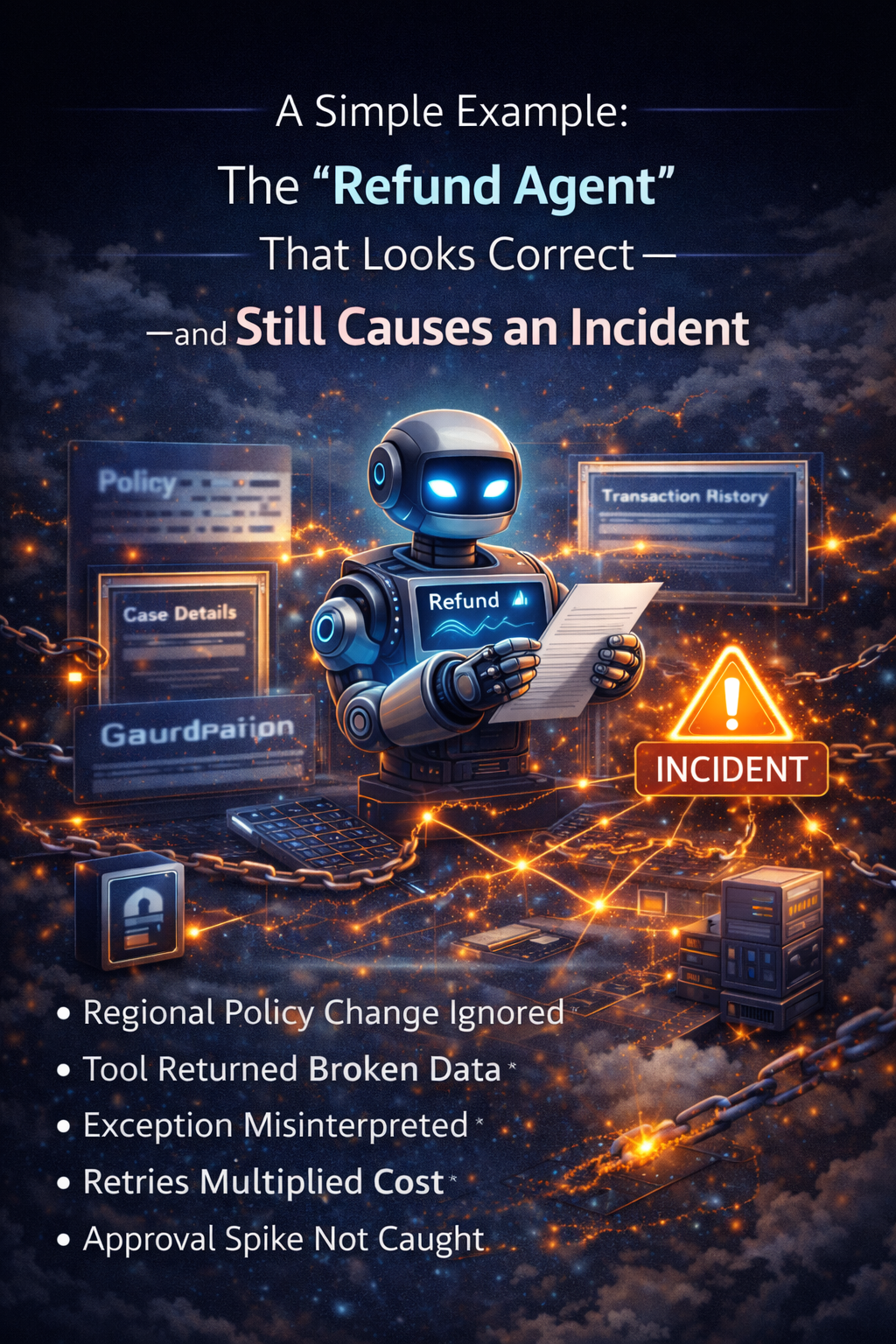 A simple example: the “Refund Agent” that looks correct—and still causes an incident