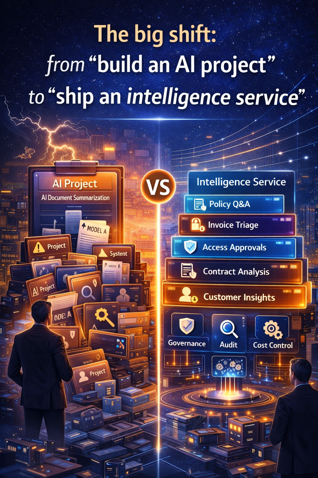 Most enterprise AI pilots fail to scale. Learn how a Service Catalog of Intelligence enables governed, reusable AI services with auditability, cost control, and managed autonomy.
