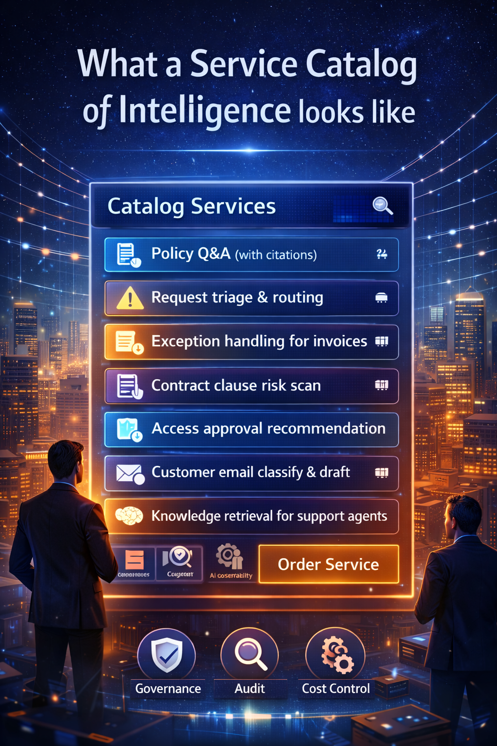 Most enterprise AI pilots fail to scale. Learn how a Service Catalog of Intelligence enables governed, reusable AI services with auditability, cost control, and managed autonomy.