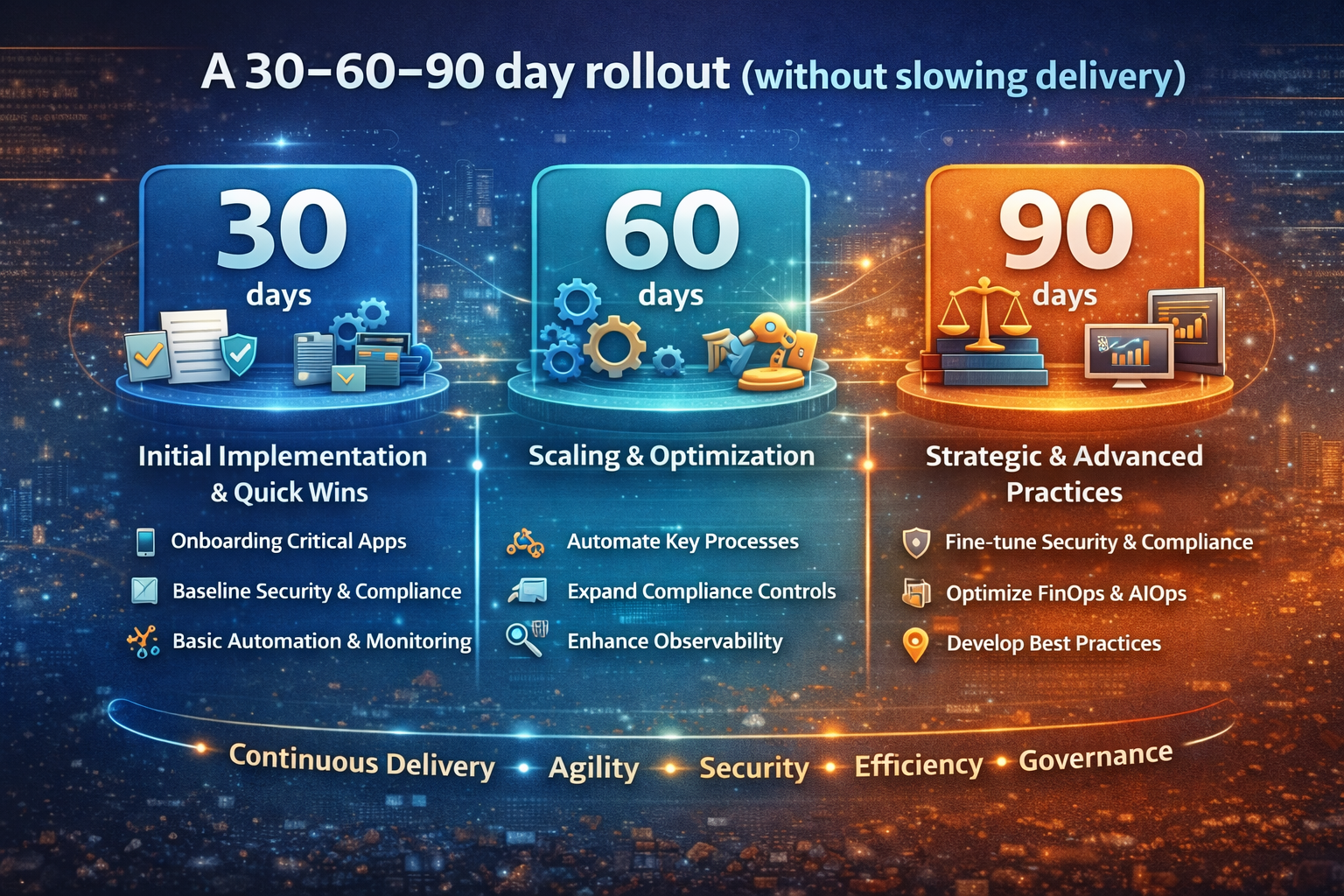 A 30–60–90 day rollout (without slowing delivery)