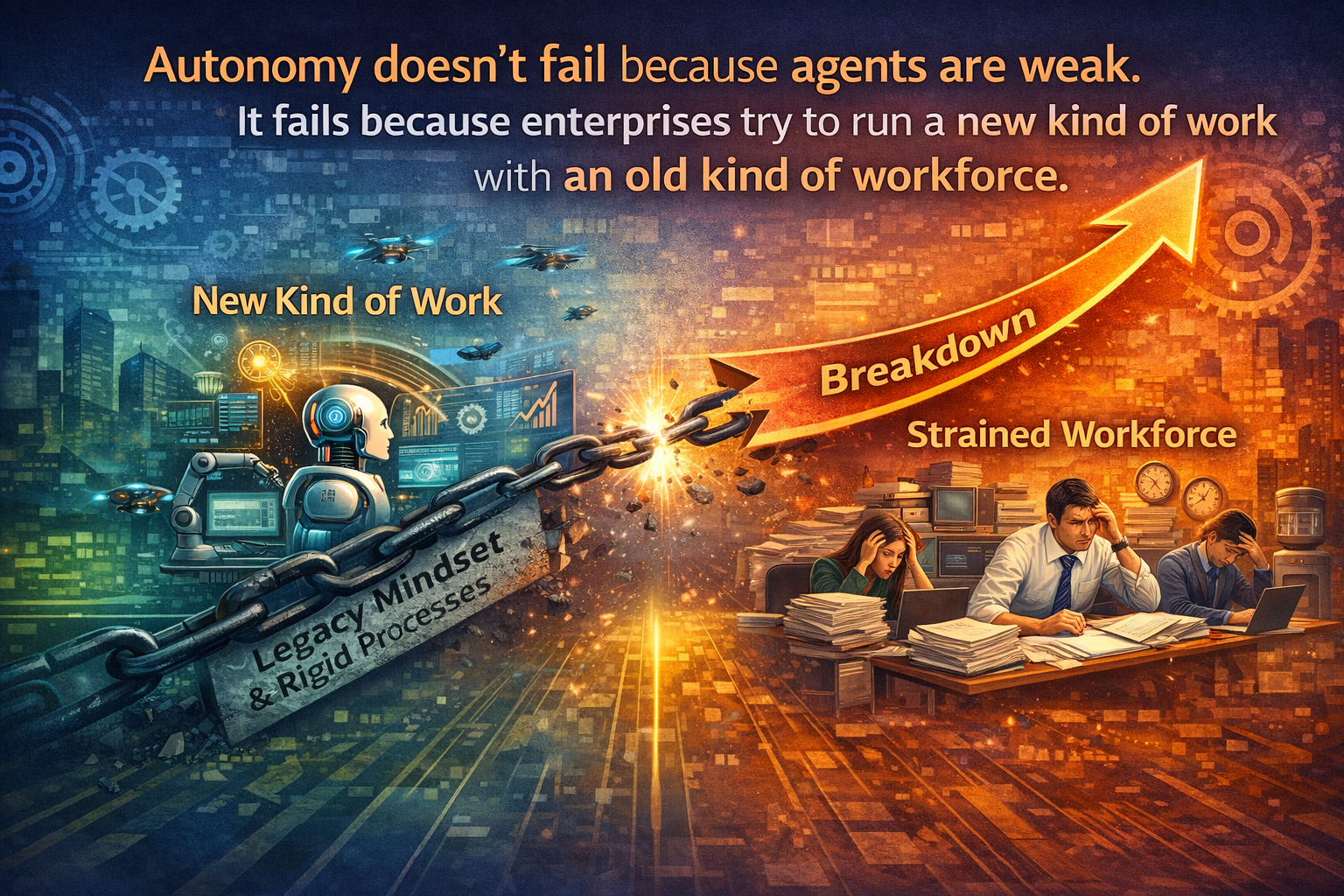 Autonomy doesn’t fail because agents are weak. It fails because enterprises try to run a new kind of work with an old kind of workforce.