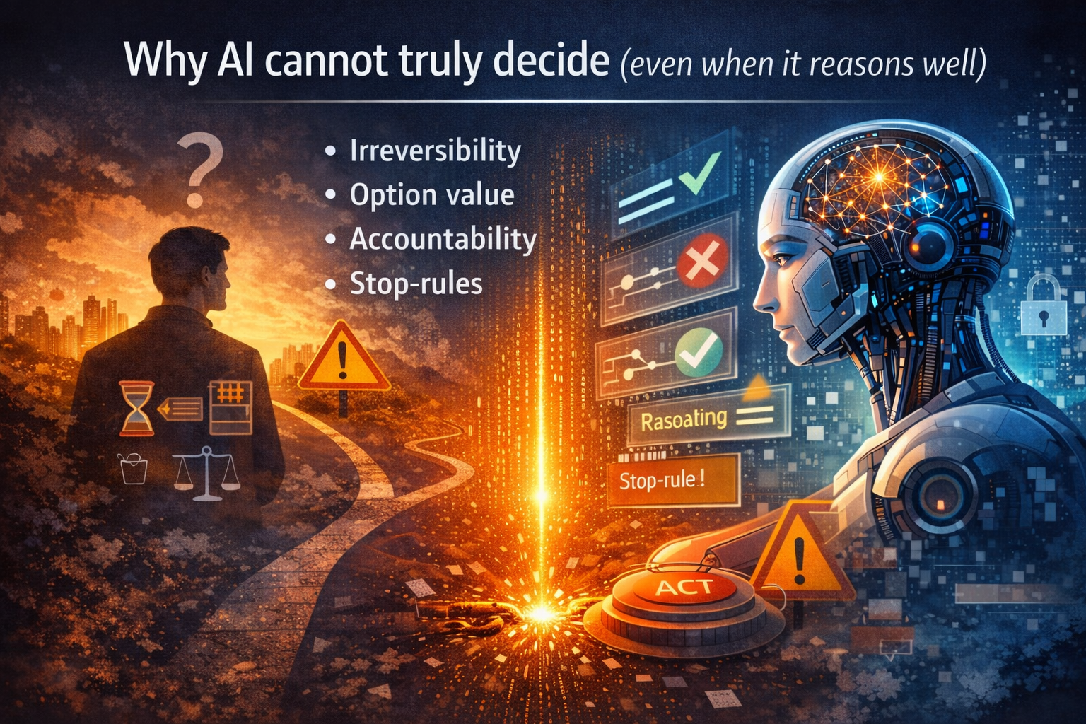 Why AI cannot truly decide (even when it reasons well)