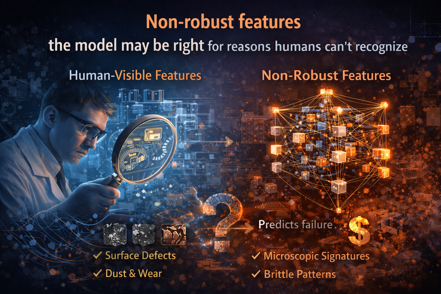Non-robust features: the model may be right for reasons humans can’t recognize