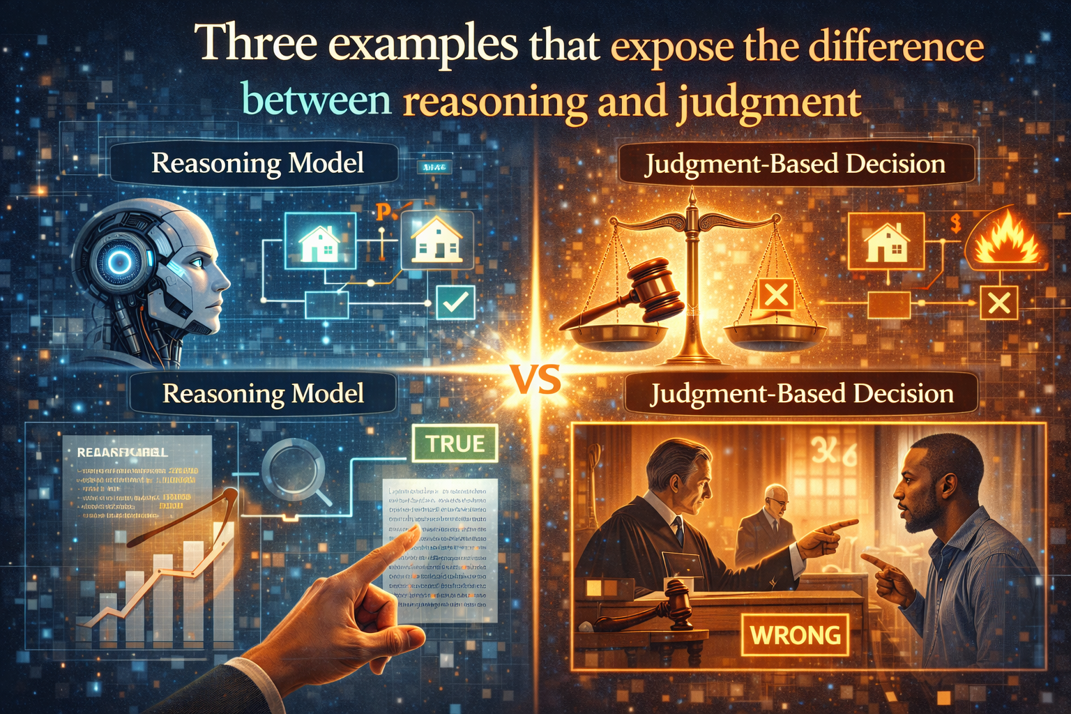 Three examples that expose the difference between reasoning and judgment