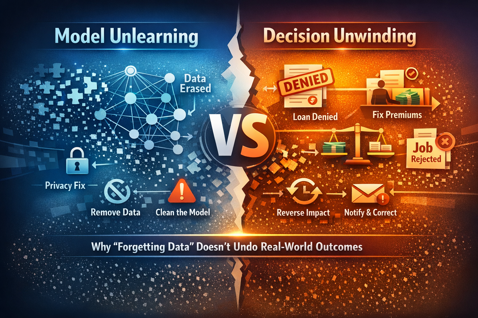 Model Unlearning vs Decision Unwinding