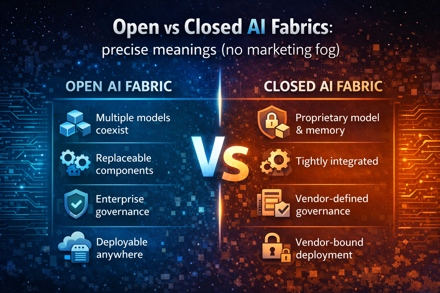Open vs Closed AI Fabrics: precise meanings (no marketing fog)