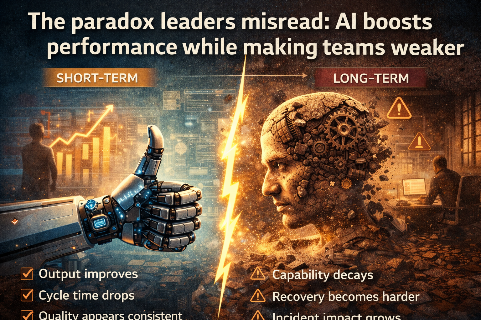 The paradox leaders misread: AI boosts performance while making teams weaker