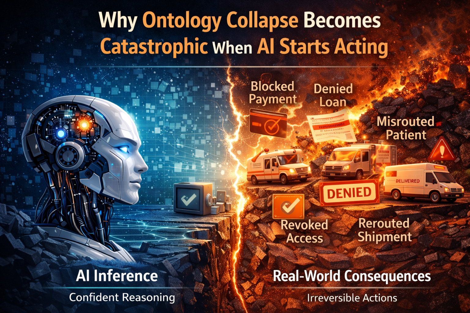 Why ontology collapse becomes catastrophic when AI starts acting
