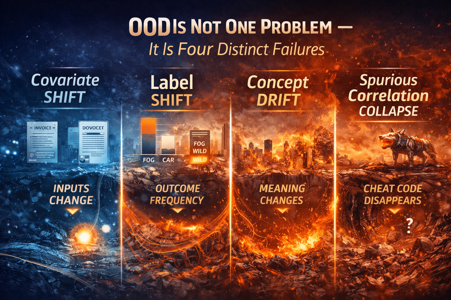 OOD Is Not One Problem — It Is Four Distinct Failures