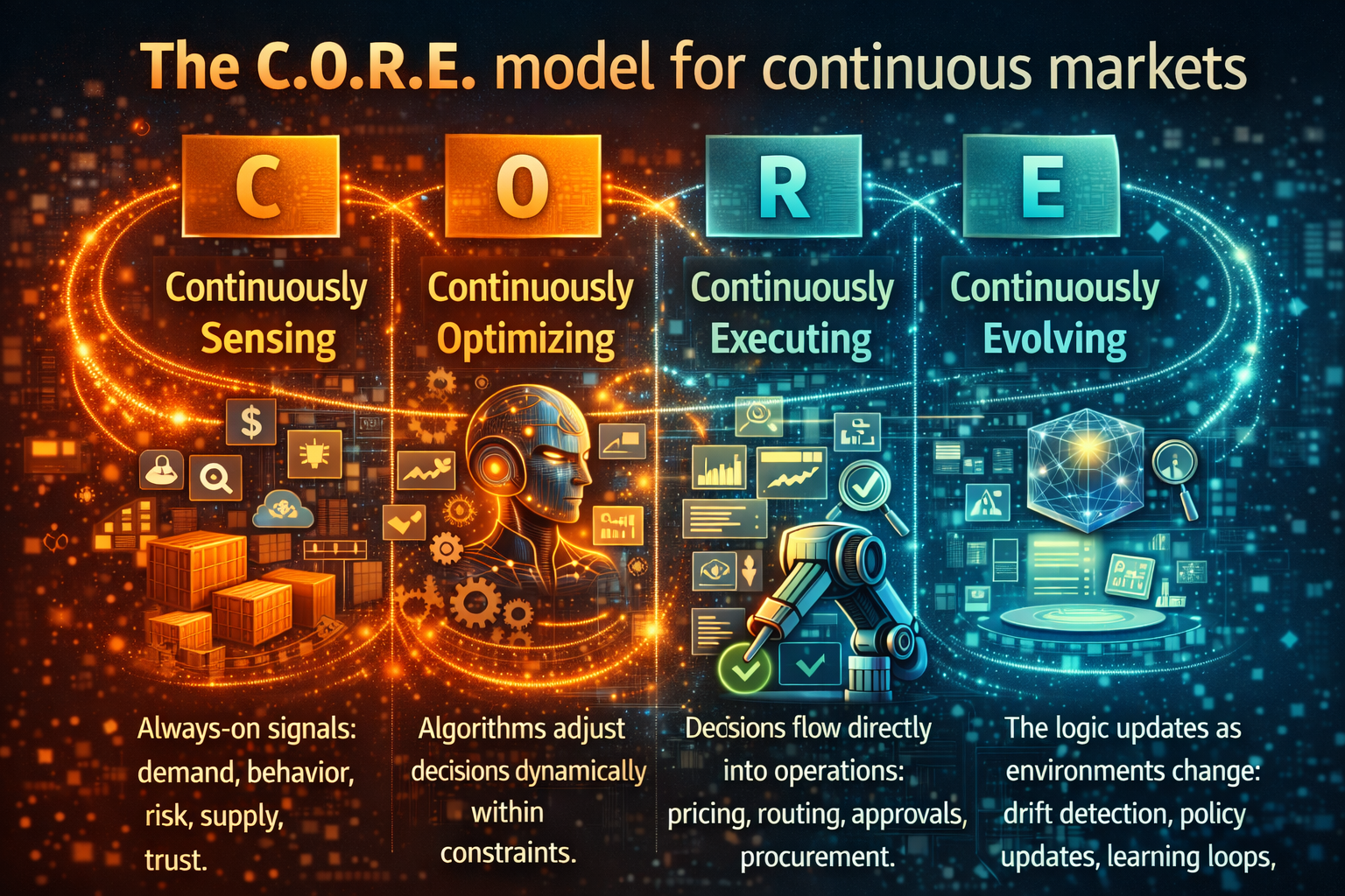 The C.O.R.E. model for continuous markets