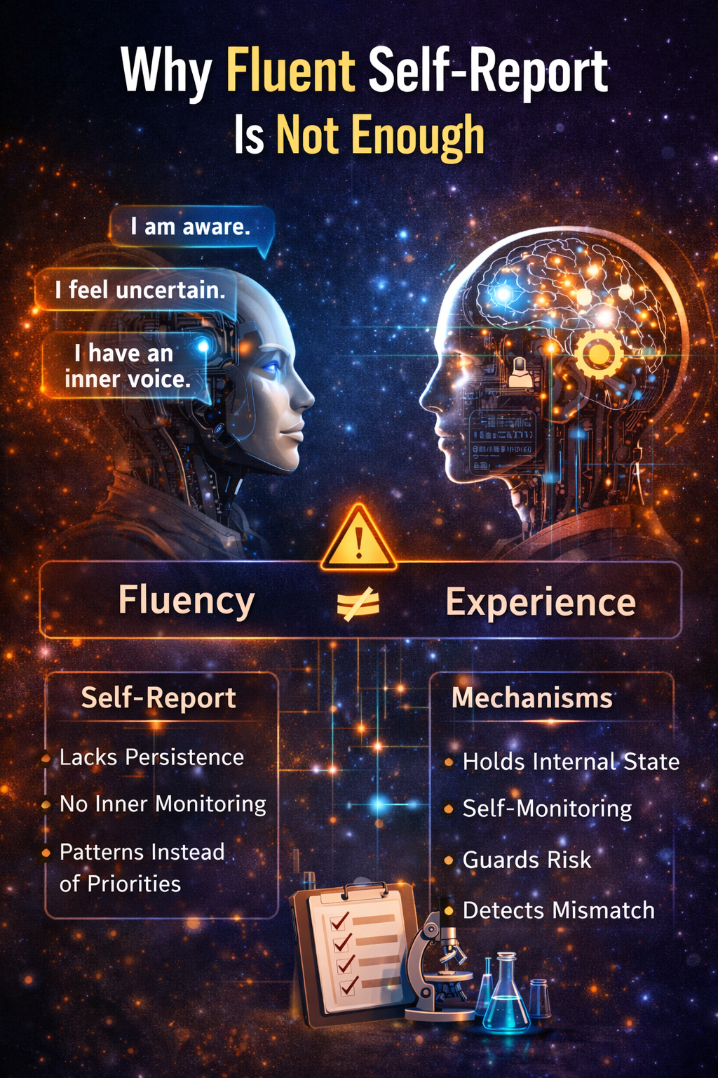 Where today’s AI fits: why fluent self-report is not enough