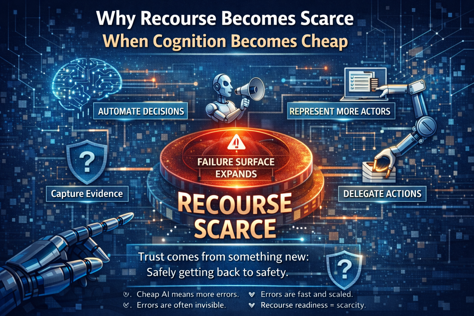Why Recourse Becomes Scarce When Cognition Becomes Cheap