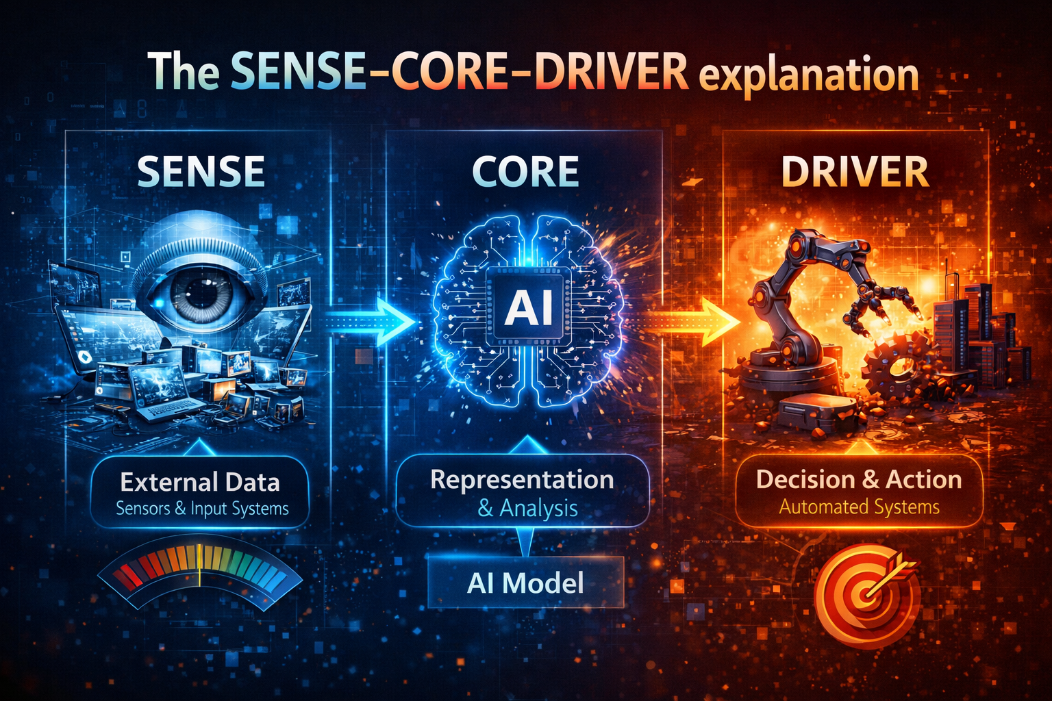 The SENSE–CORE–DRIVER explanation