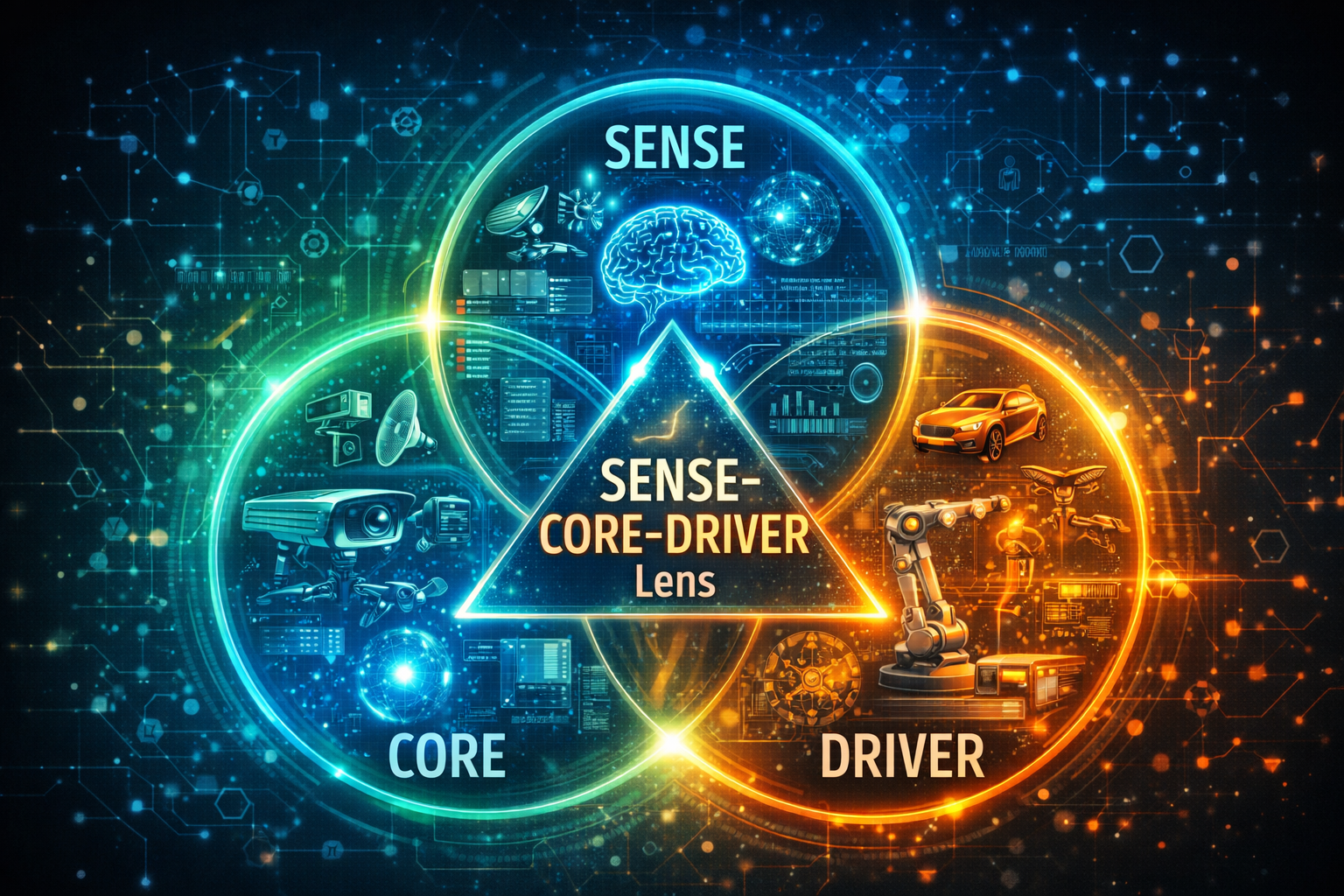The SENSE–CORE–DRIVER lens