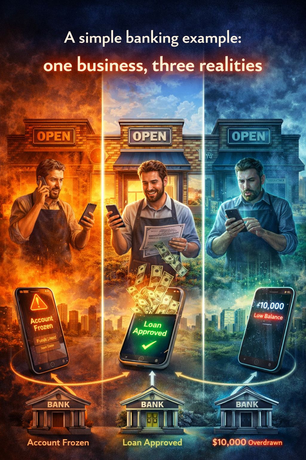 A simple banking example: one business, three realities