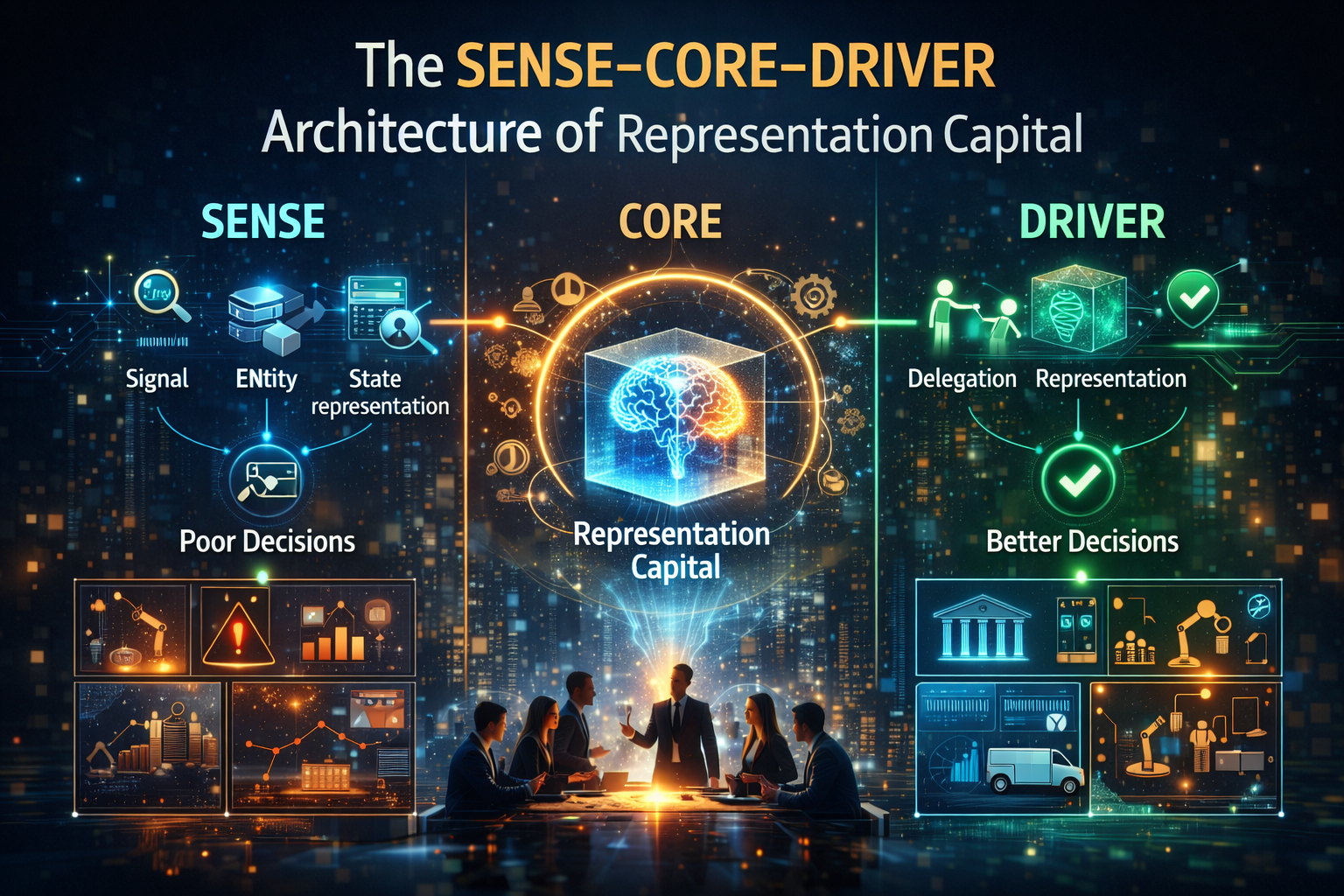 The SENSE–CORE–DRIVER Architecture of Representation Capital