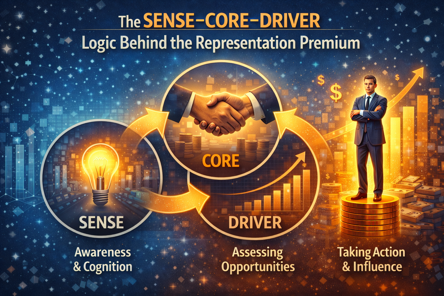 The SENSE–CORE–DRIVER Logic Behind the Representation Premium