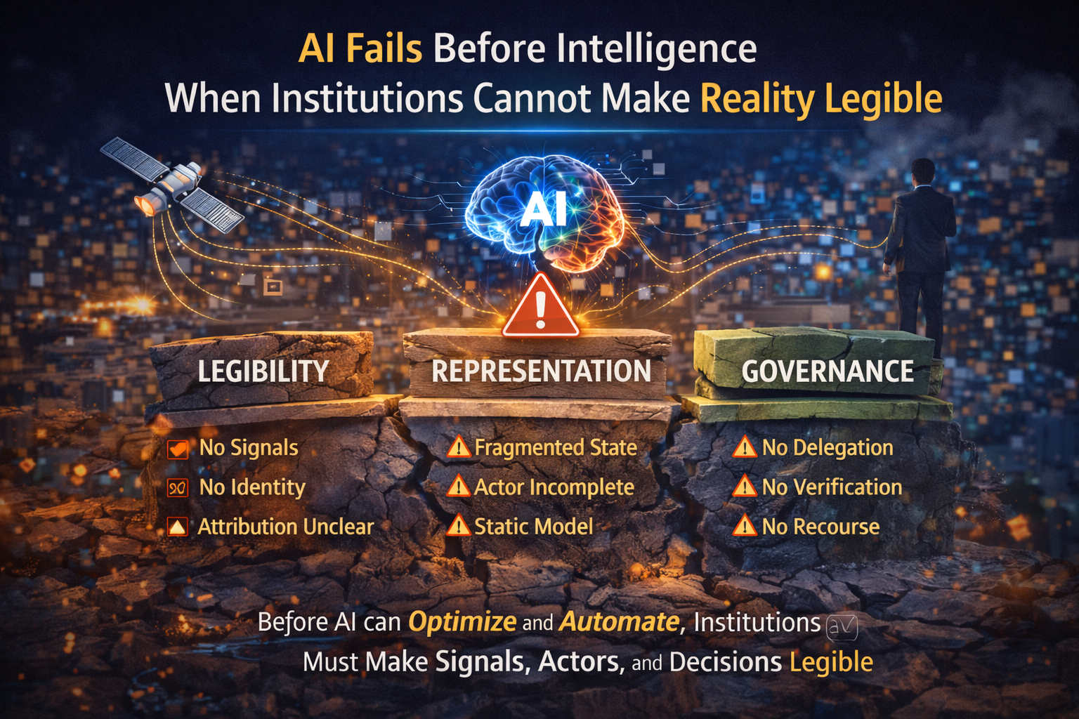 AI fails before intelligence when institutions cannot make reality legible