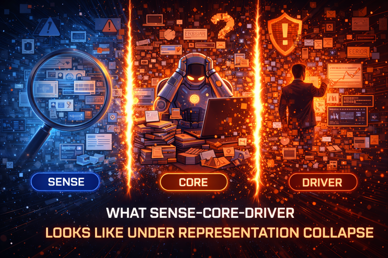 What SENSE–CORE–DRIVER looks like under Representation Collapse
