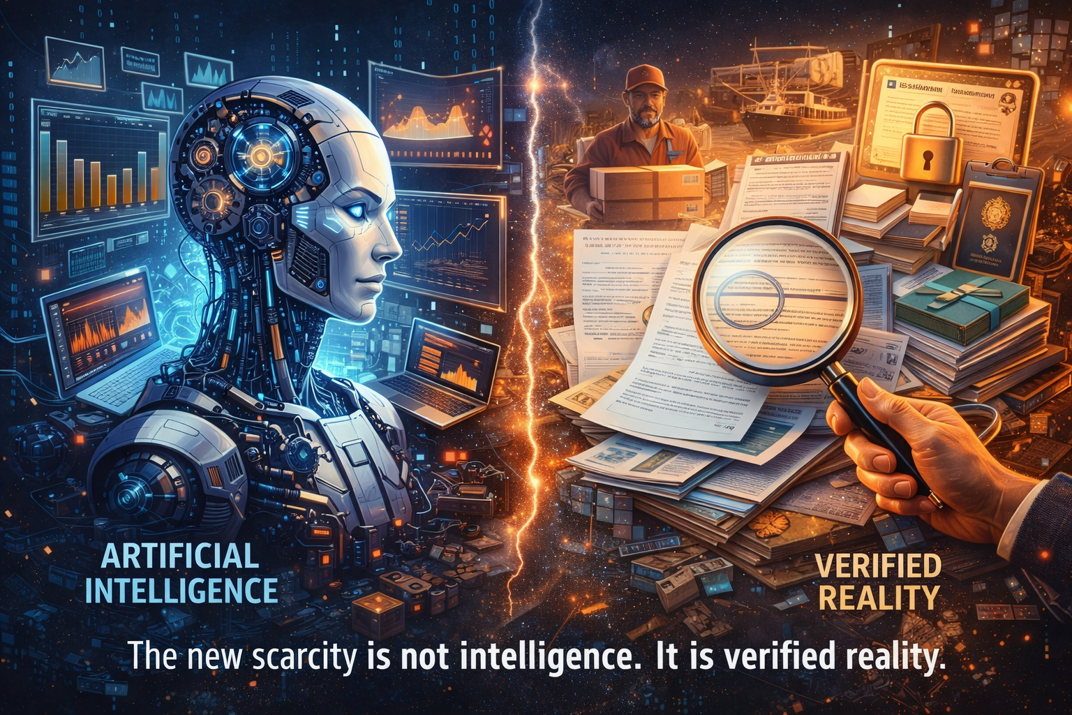The new scarcity is not intelligence. It is verified reality.