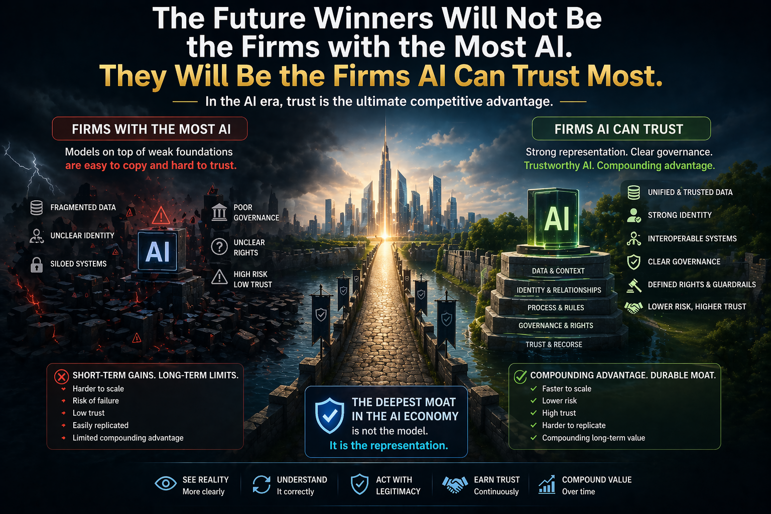The future winners will not be the firms with the most AI. They will be the firms AI can trust most.