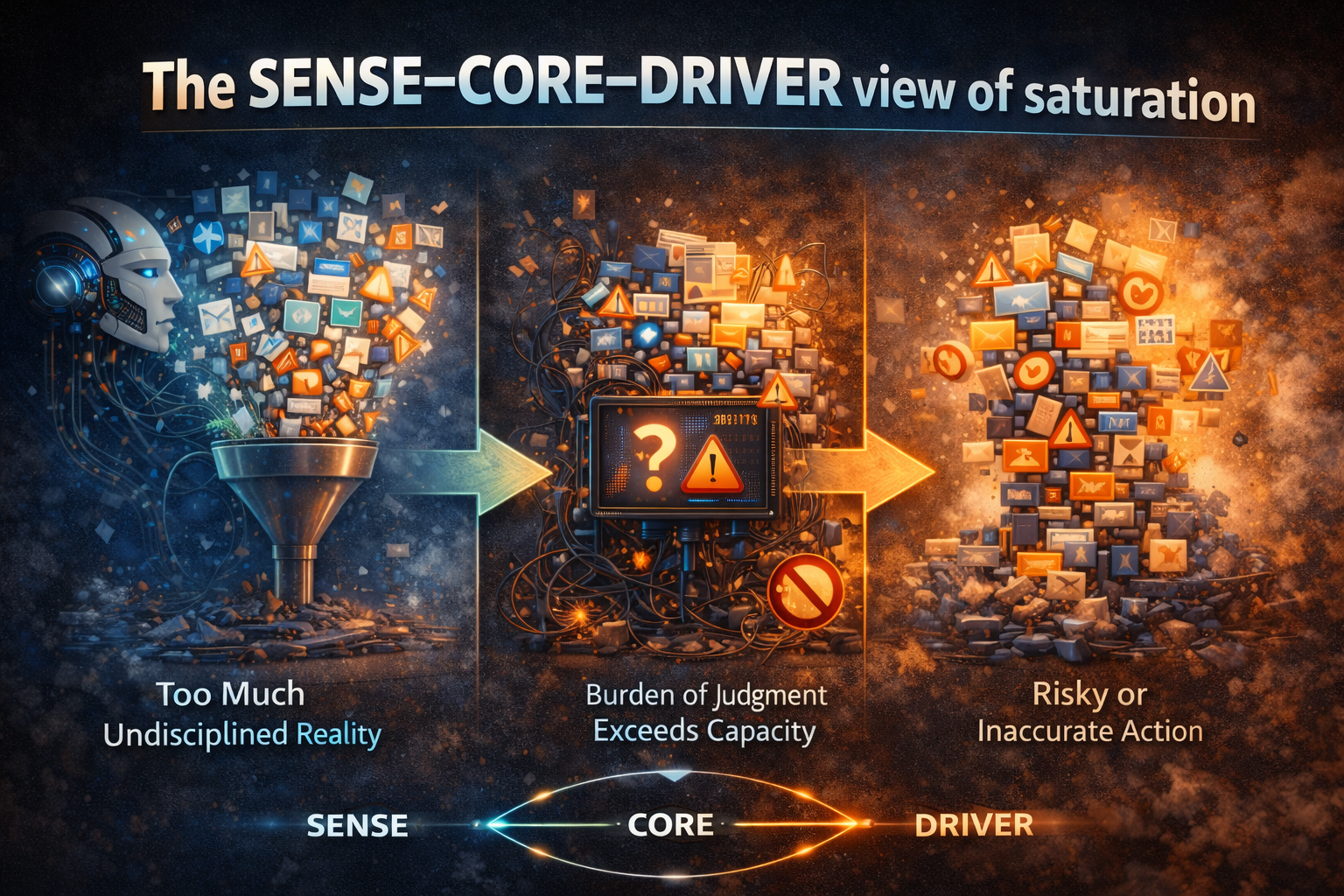 The SENSE–CORE–DRIVER view of saturation