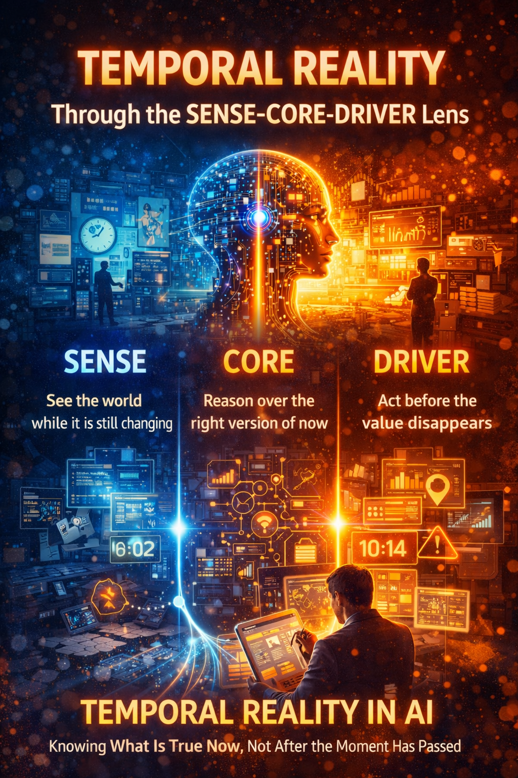 Temporal Reality through the SENSE–CORE–DRIVER lens