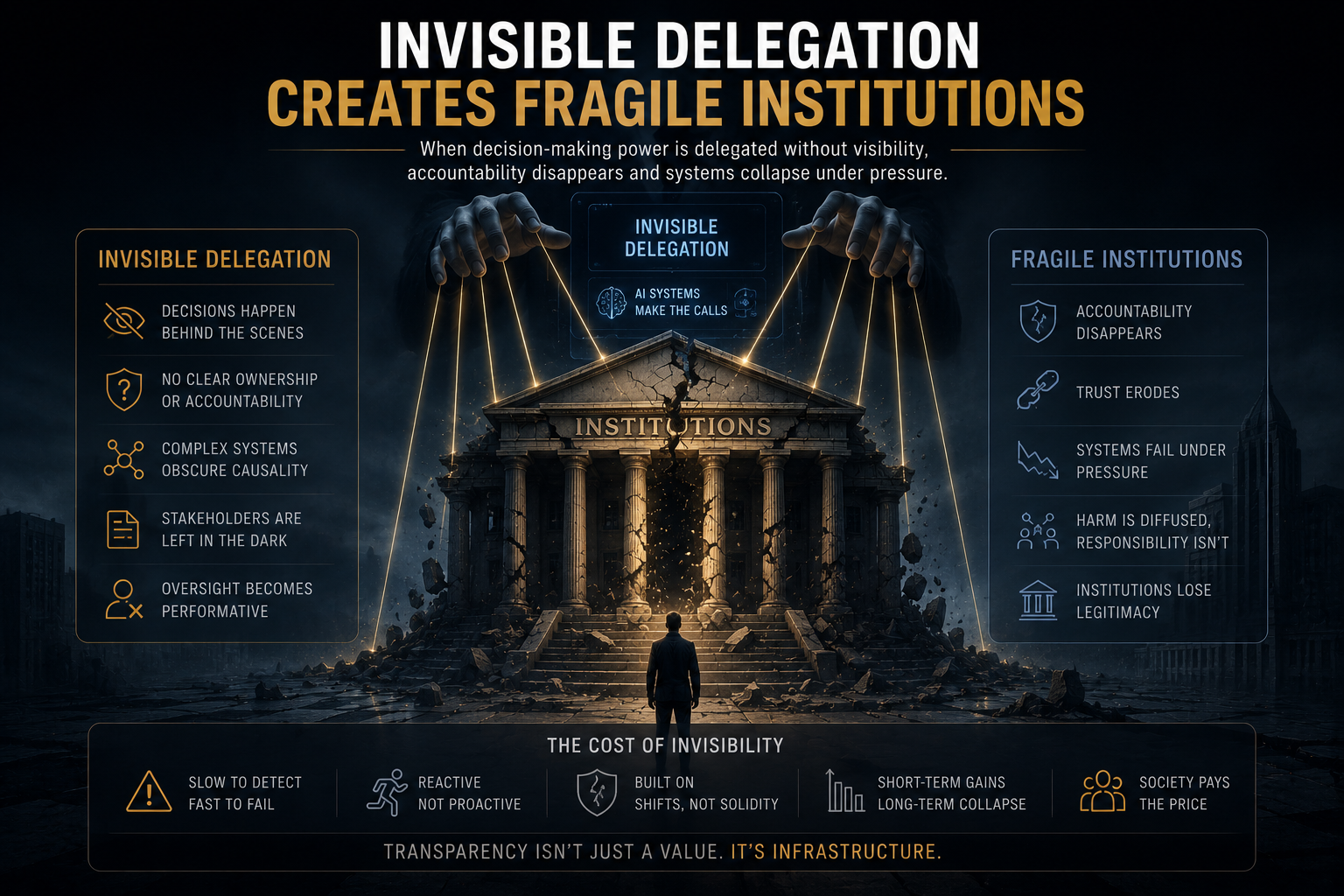 Invisible Delegation Creates Fragile Institutions