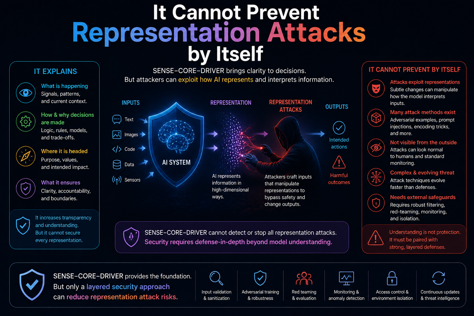 It Cannot Prevent Representation Attacks by Itself