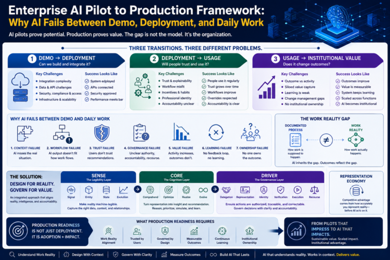 Enterprise AI Pilot to Production Framework: Why AI Fails Between Demo, Deployment, and Daily Work