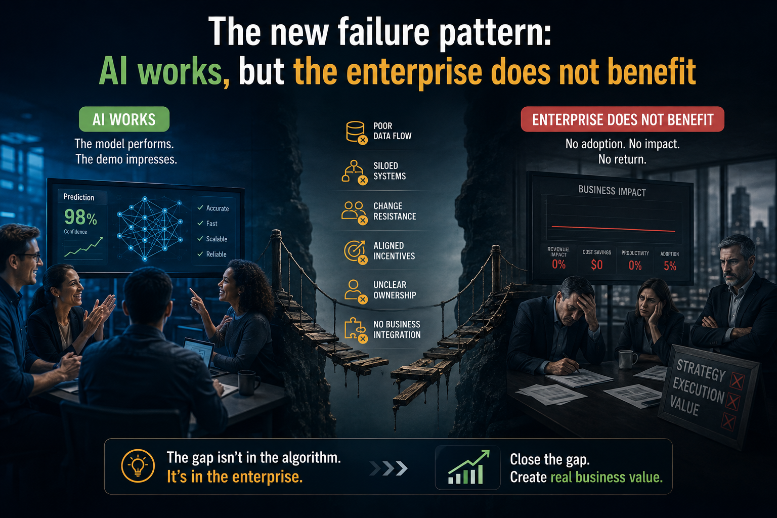 The new failure pattern: AI works, but the enterprise does not benefit